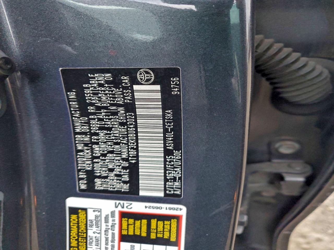 2011 TOYOTA CAMRY BASE photo 12