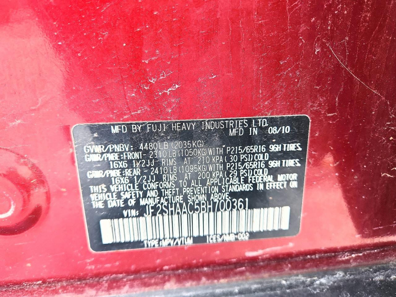 2011 SUBARU FORESTER 2.5X photo 12