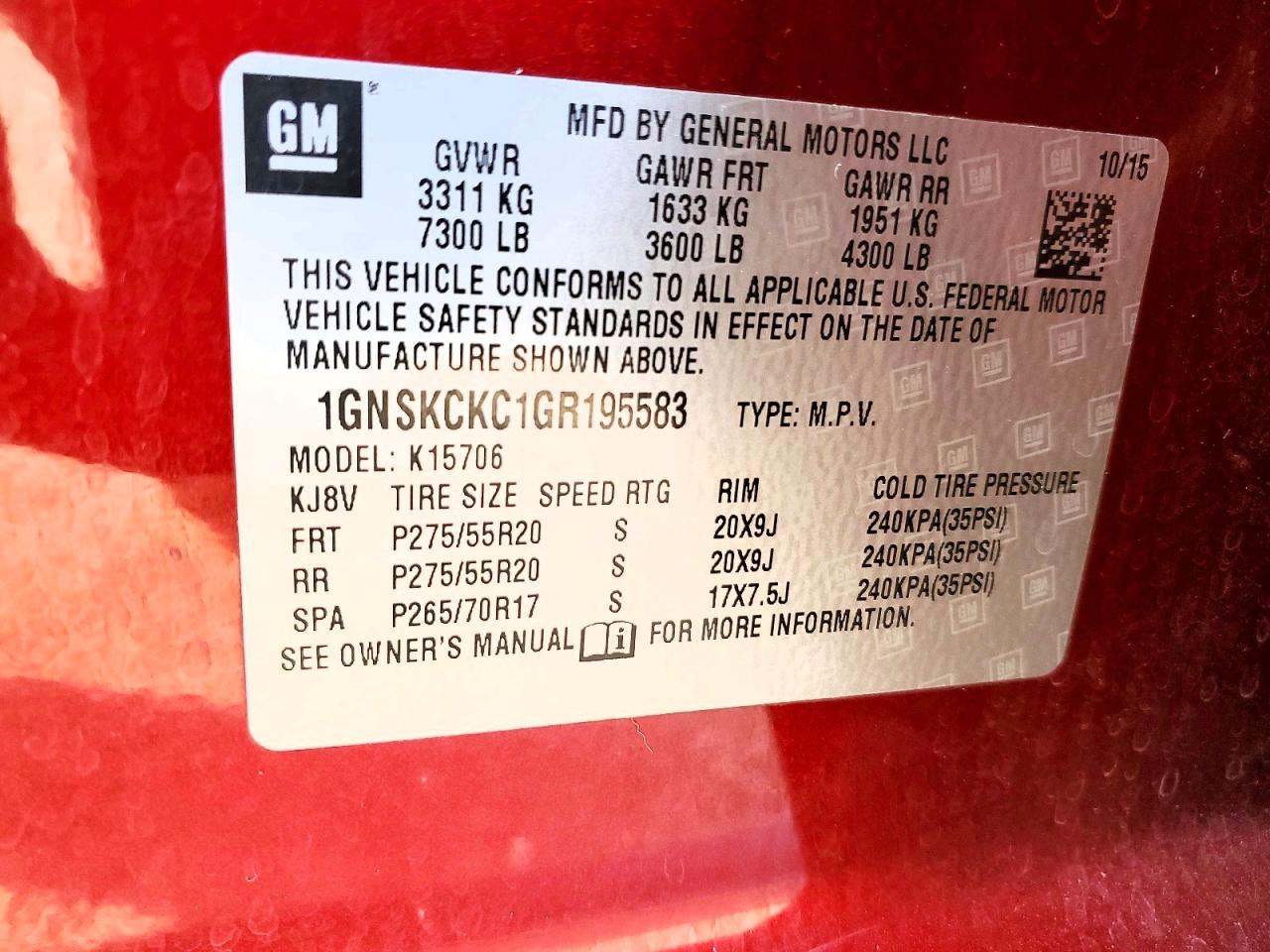 2016 CHEVROLET TAHOE K1500 LTZ photo 13