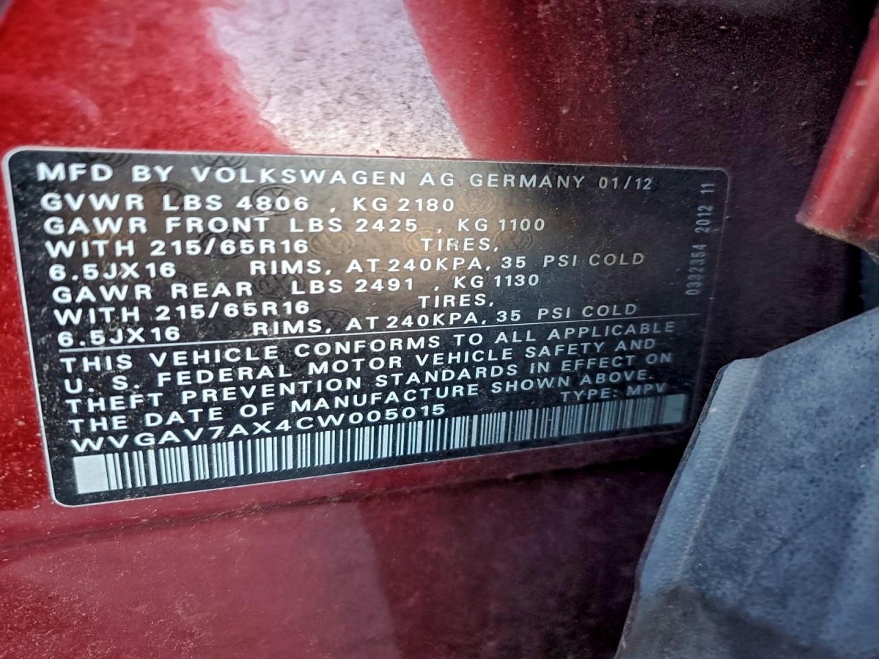 2012 VOLKSWAGEN TIGUAN S photo 12