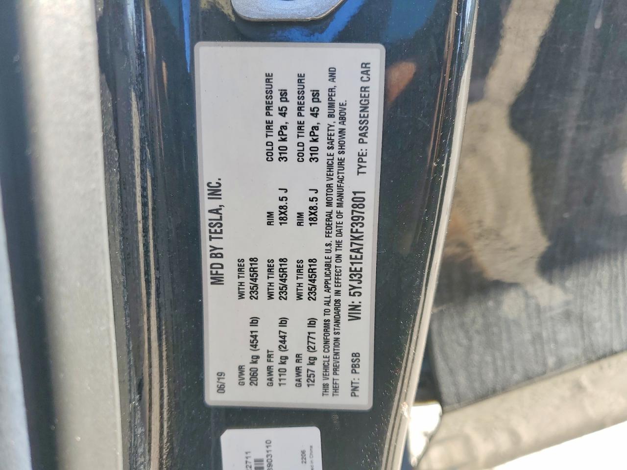2019 TESLA MODEL 3 photo 13