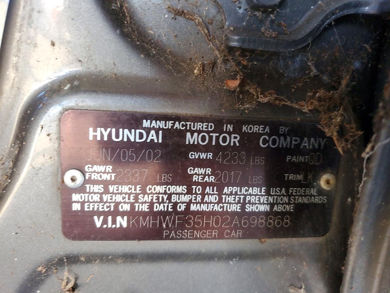 2002 HYUNDAI SONATA GLS photo 23