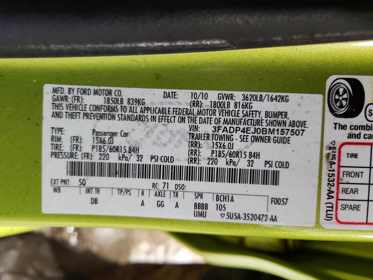 2011 FORD FIESTA SE photo 12