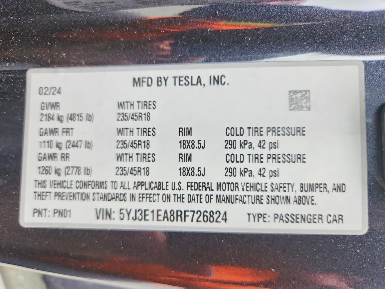 2024 TESLA MODEL 3 photo 12