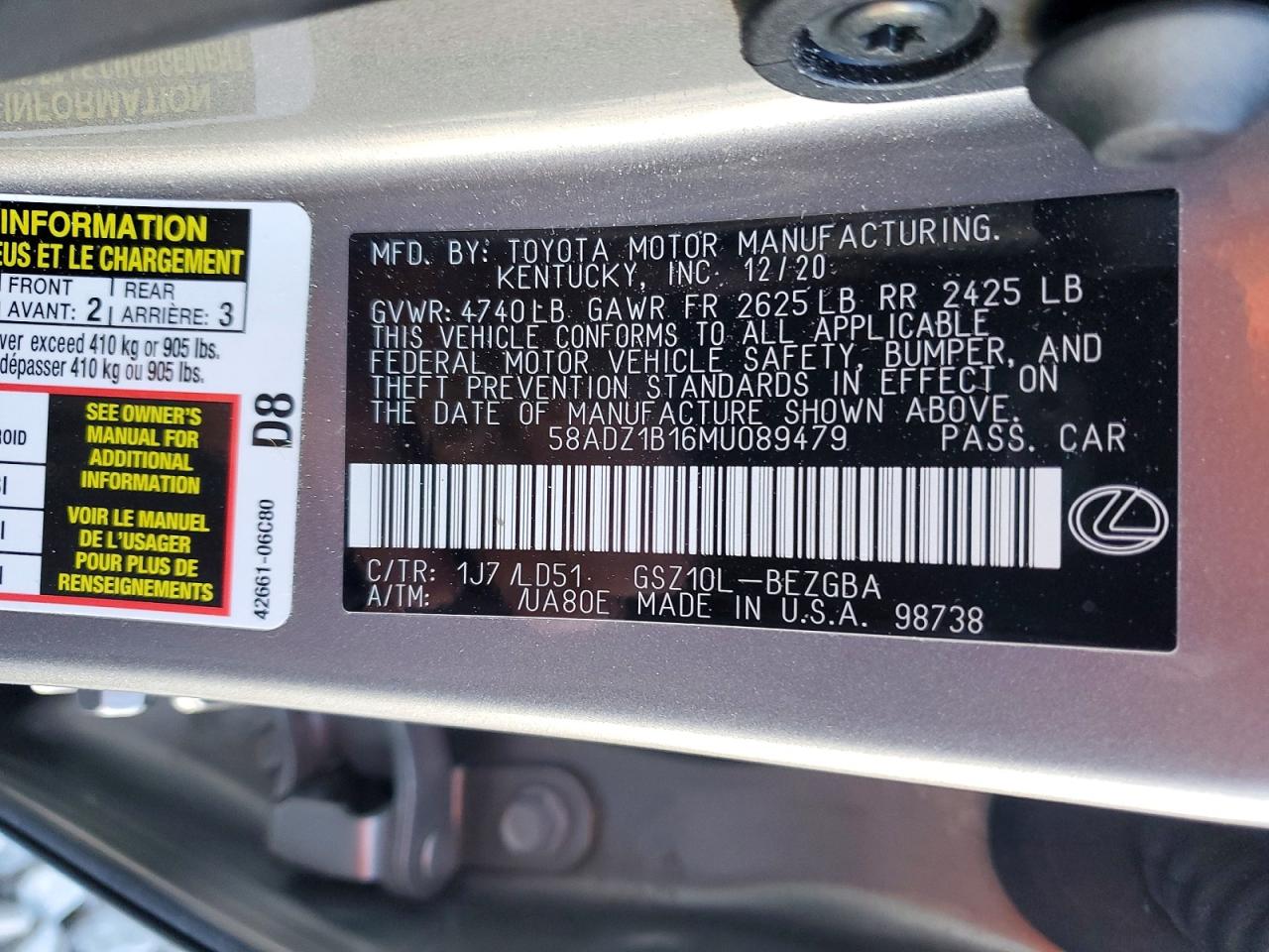 2021 LEXUS ES 350 BASE photo 13