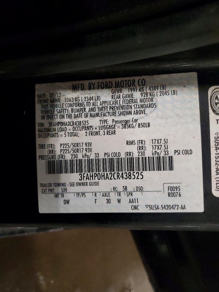 2012 FORD FUSION SE photo 12