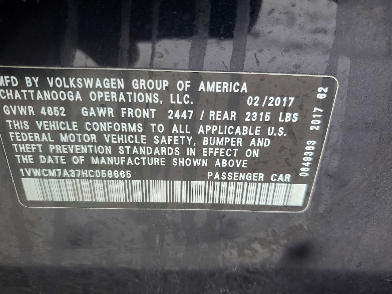2017 VOLKSWAGEN PASSAT SEL PREMIUM photo 12