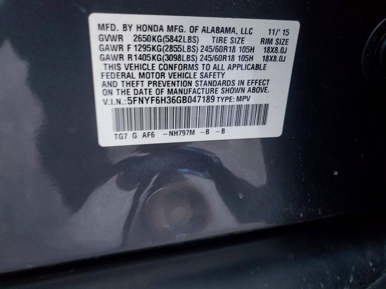 2016 HONDA PILOT EX photo 13