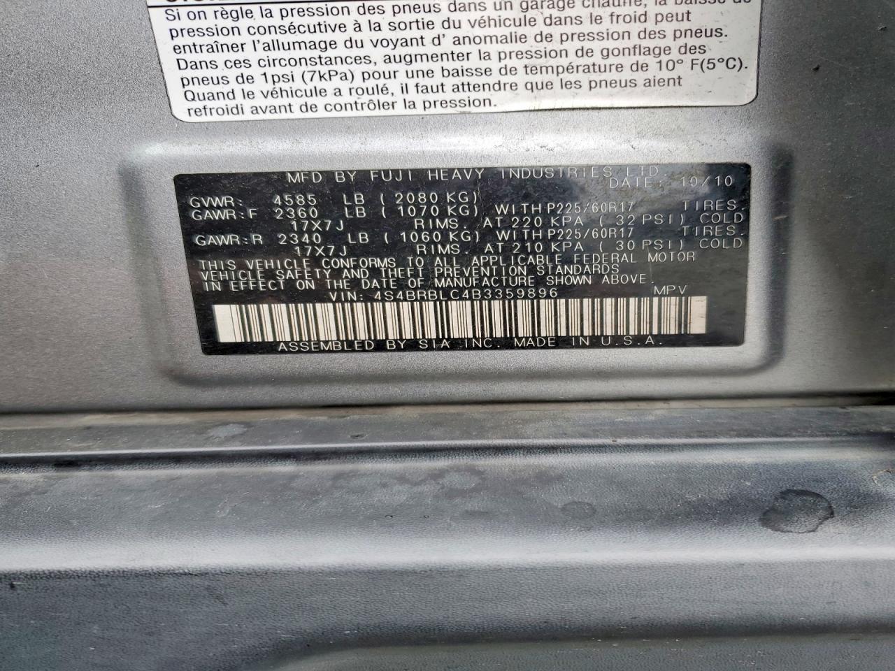 2011 SUBARU OUTBACK 2.5I LIMITED photo 13