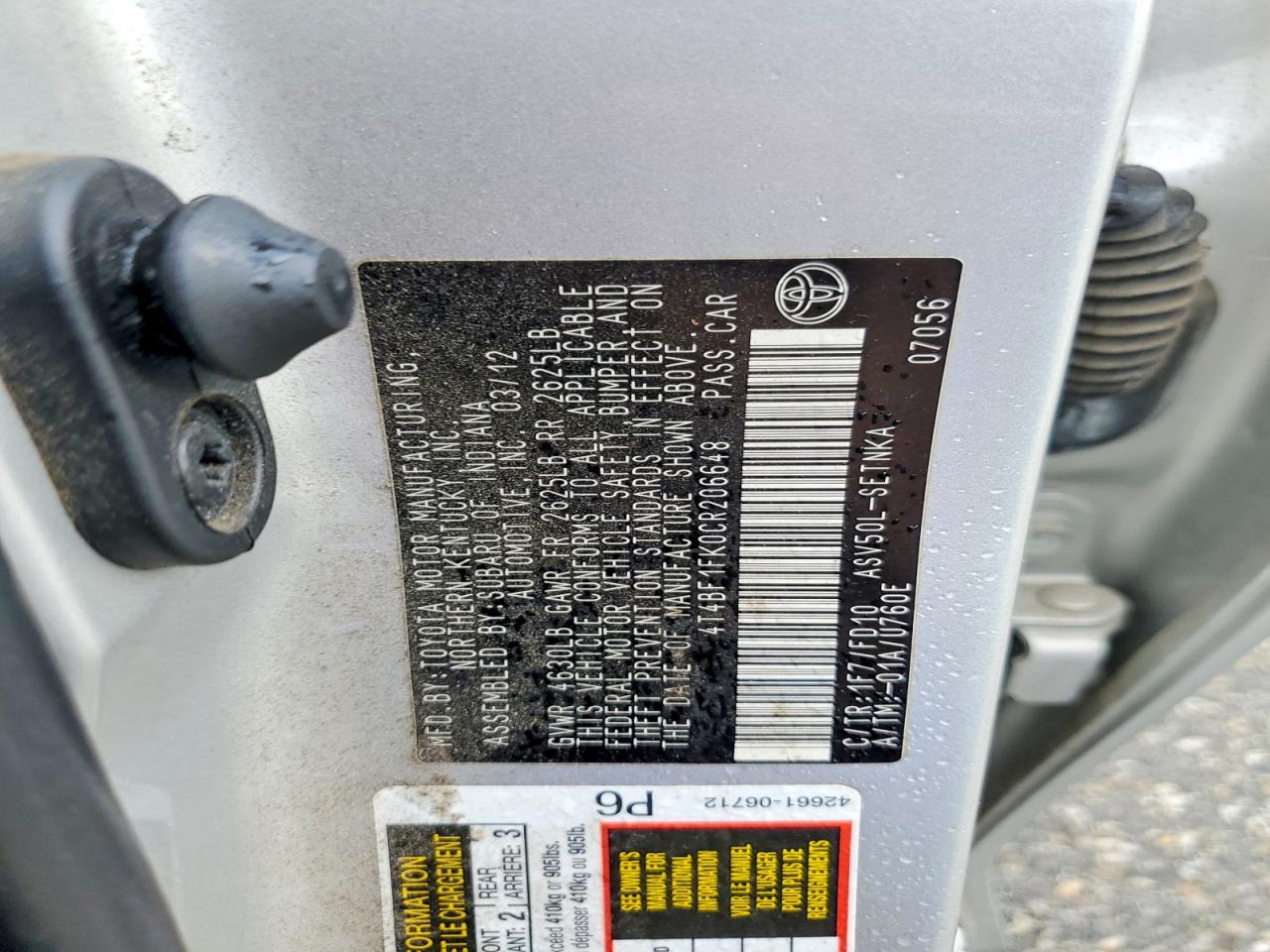 2012 TOYOTA CAMRY BASE photo 12