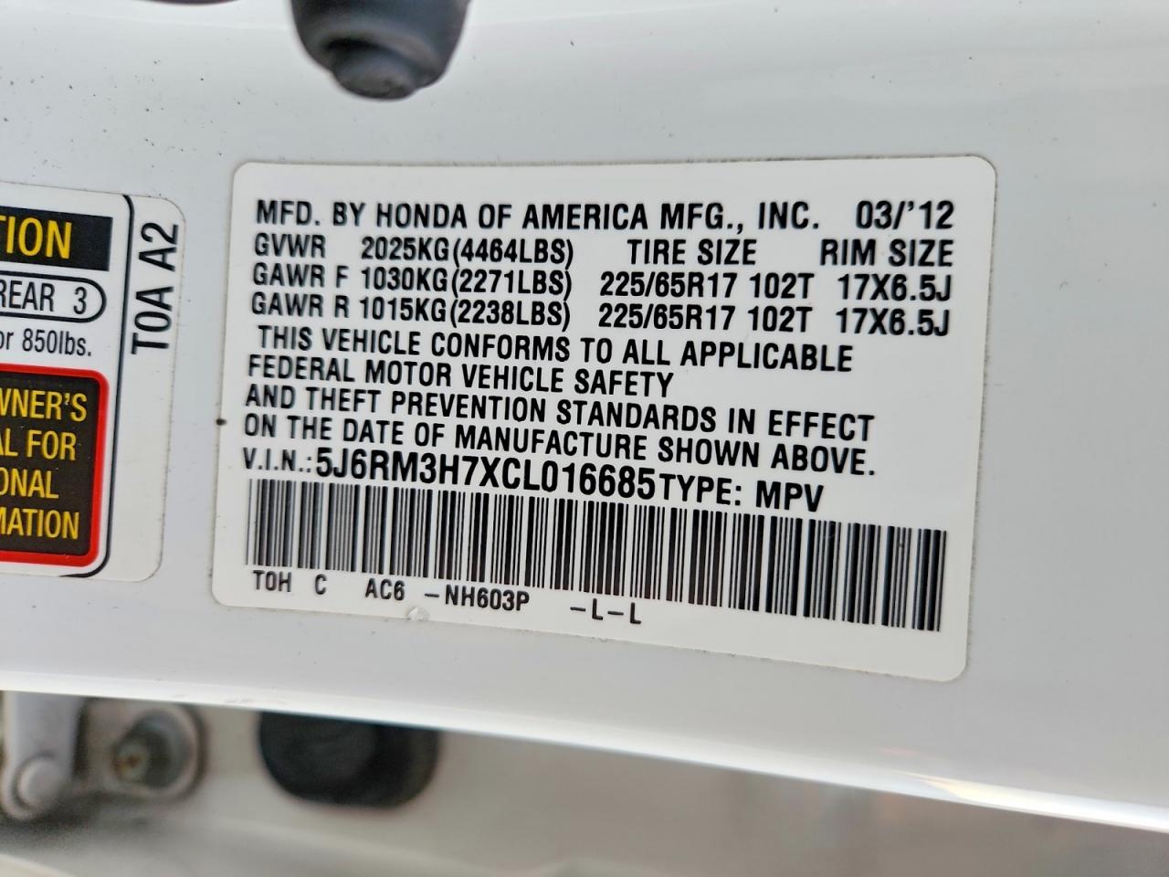 2012 HONDA CR-V EXL photo 13