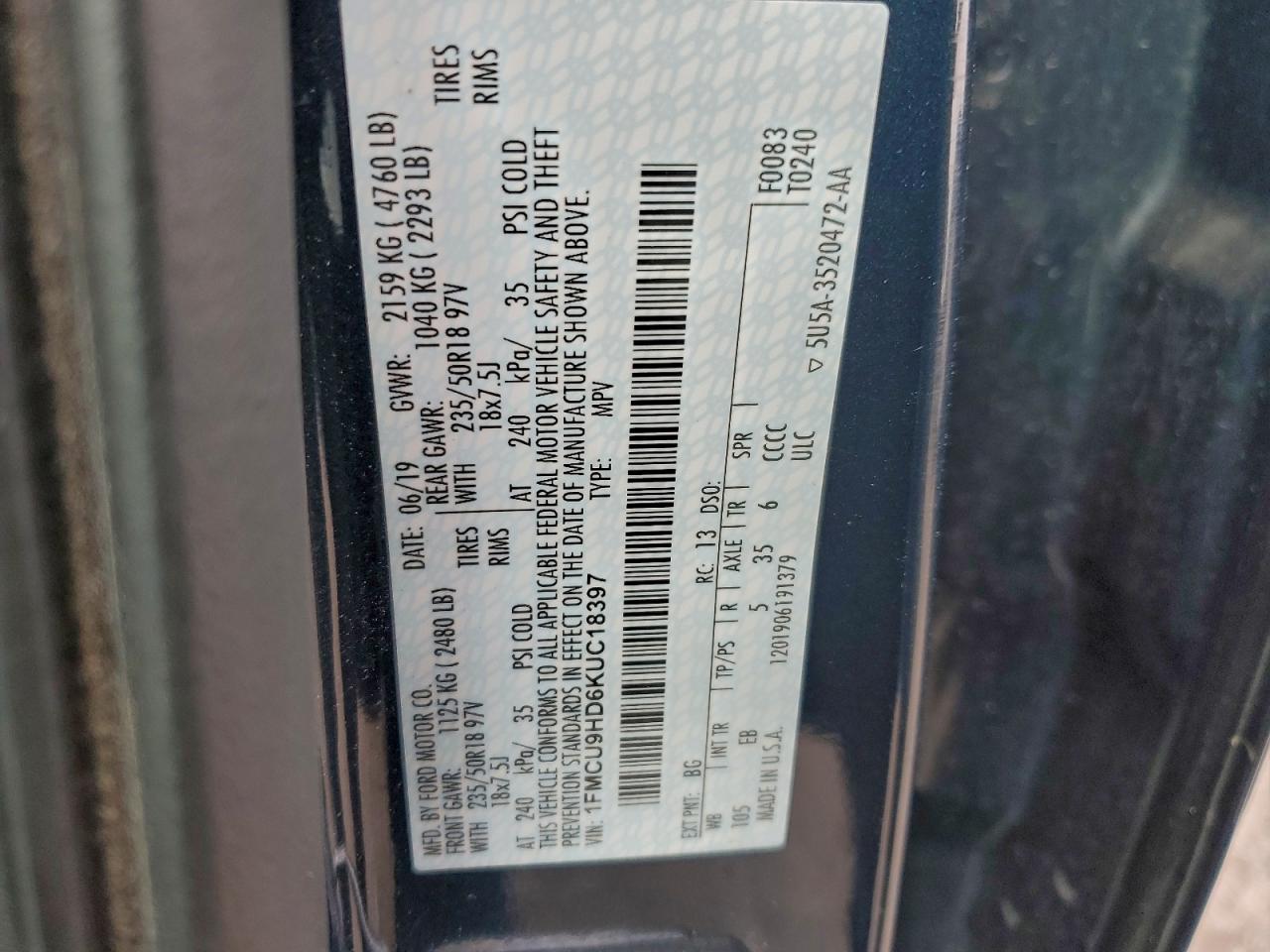 2019 FORD ESCAPE SEL photo 13