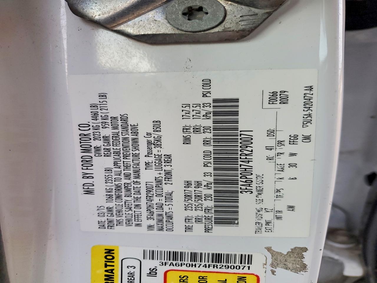 2015 FORD FUSION SE photo 23
