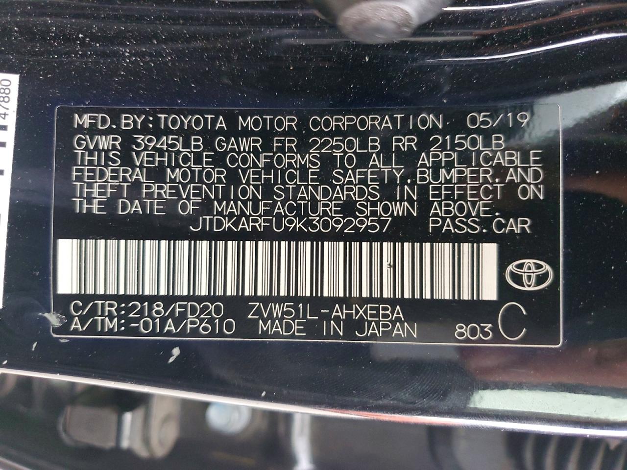 2019 TOYOTA PRIUS LE photo 23