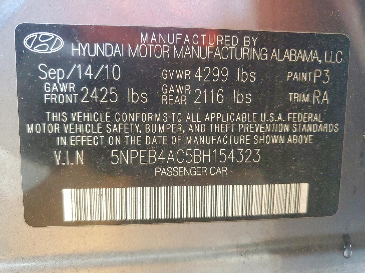 2011 HYUNDAI SONATA GLS photo 23