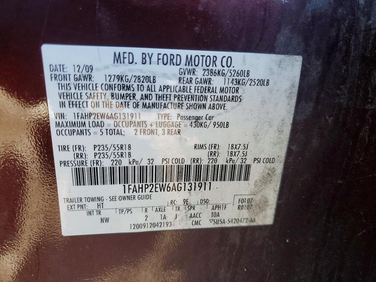 2010 FORD TAURUS SEL photo 23