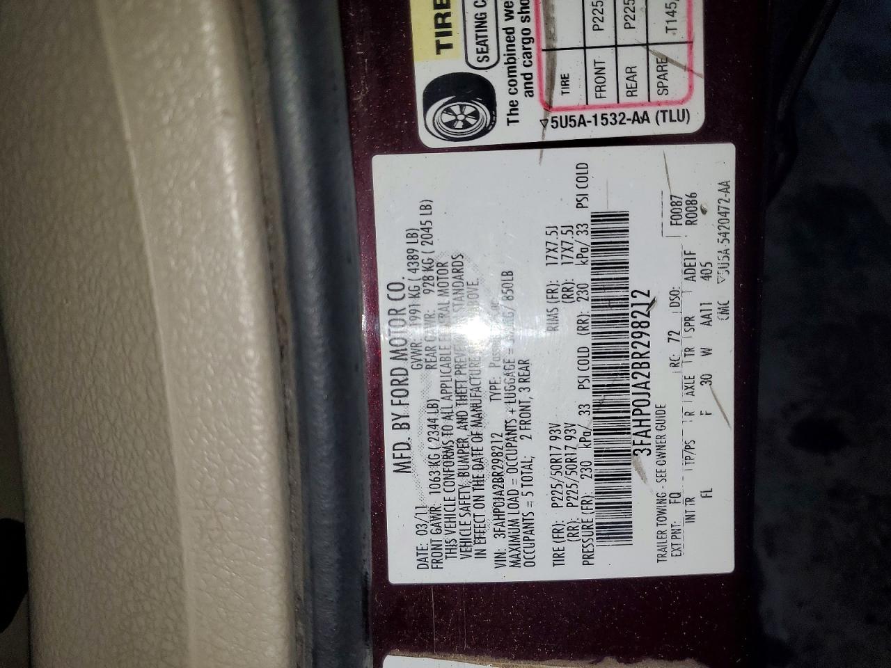 2011 FORD FUSION SEL photo 12