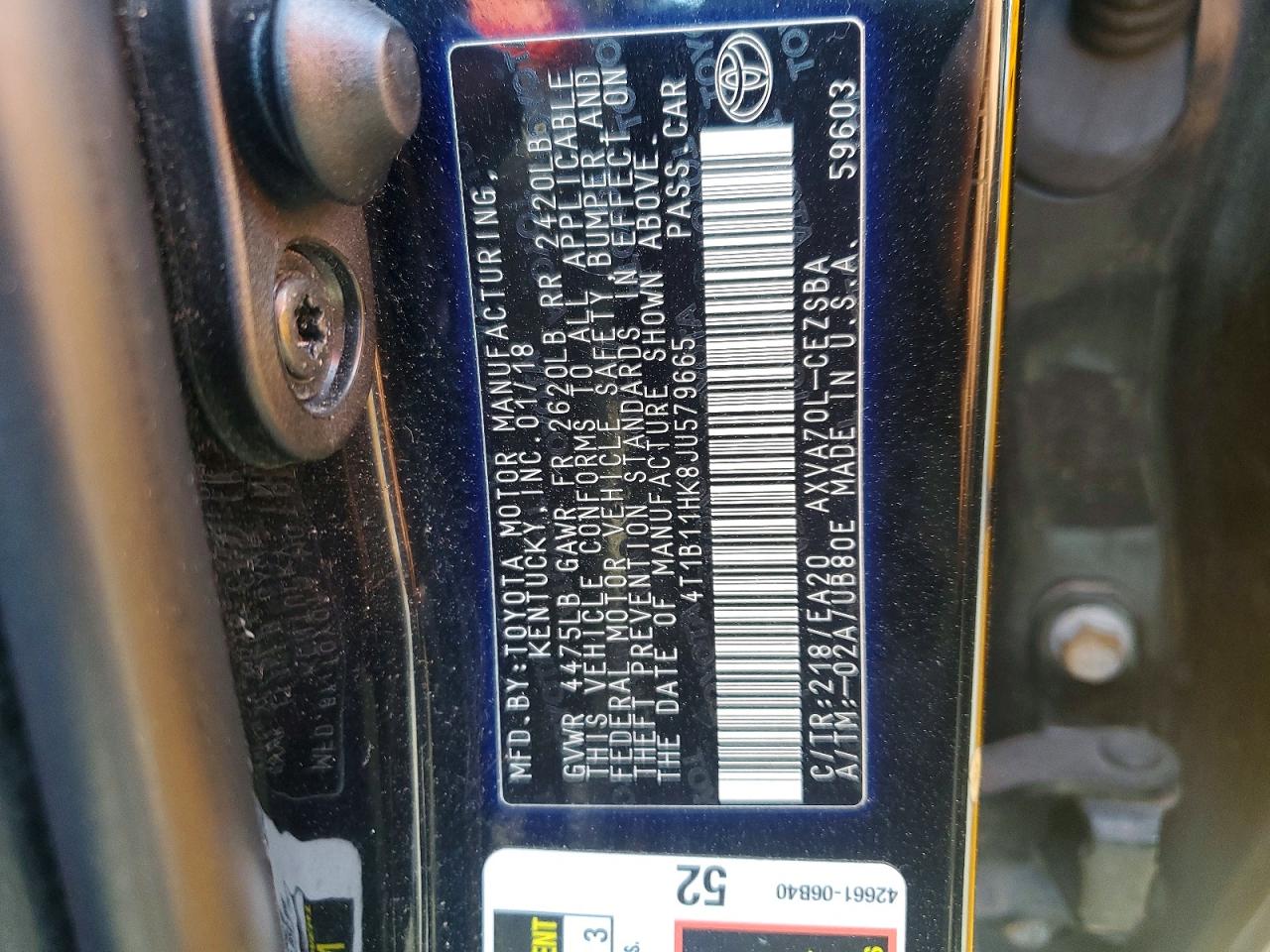 2018 TOYOTA CAMRY L photo 12