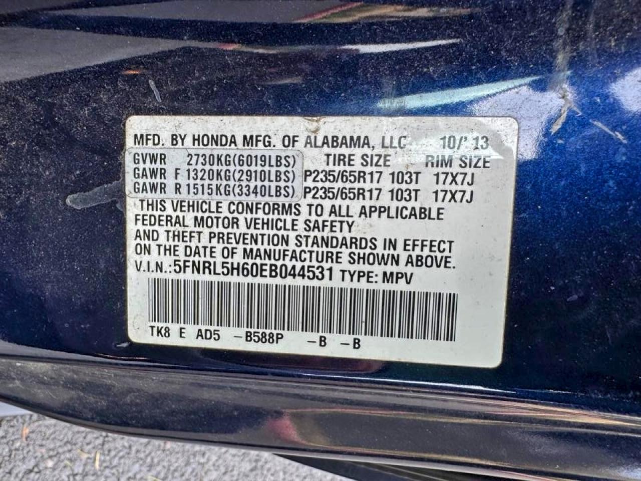 2014 HONDA ODYSSEY EXL photo 10