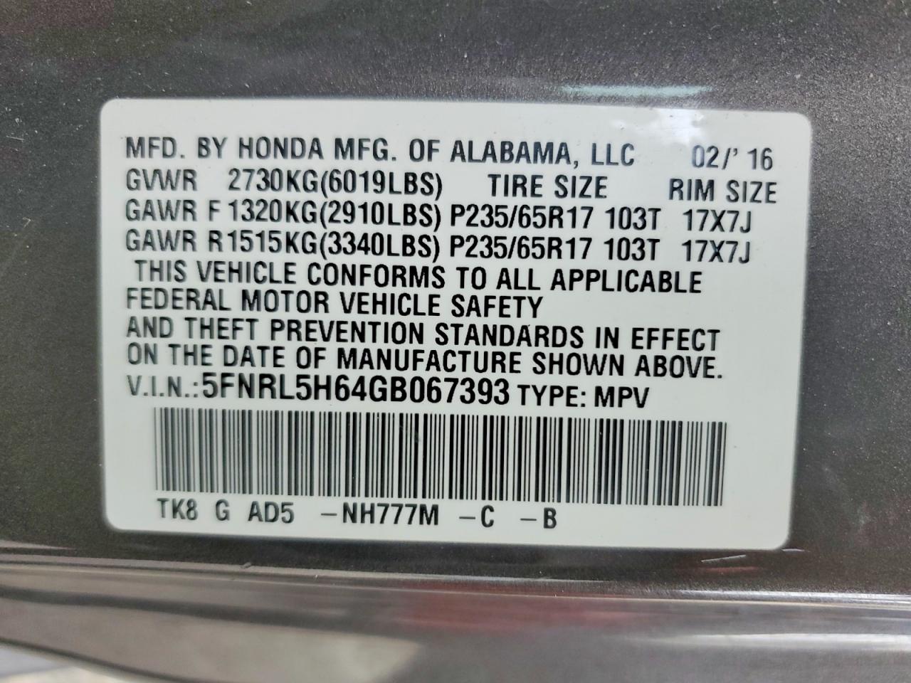2016 HONDA ODYSSEY EXL photo 13