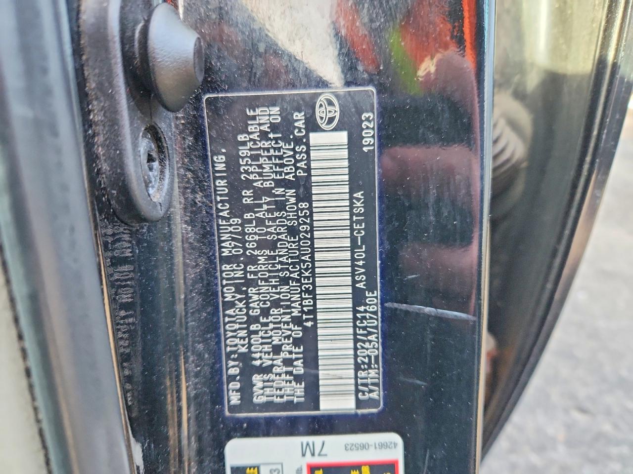 2010 TOYOTA CAMRY BASE photo 12