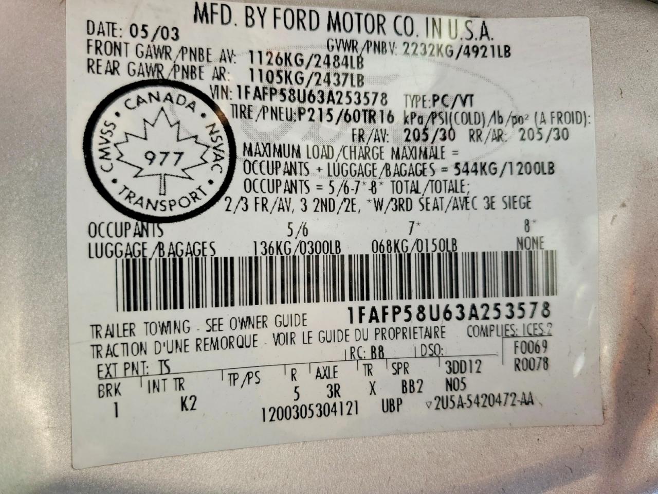 2003 FORD TAURUS SE photo 12