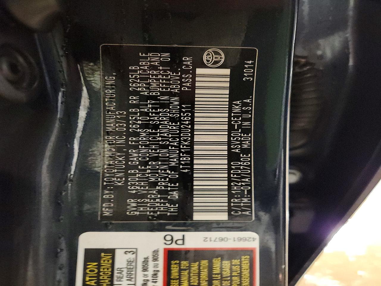 2013 TOYOTA CAMRY LE photo 12
