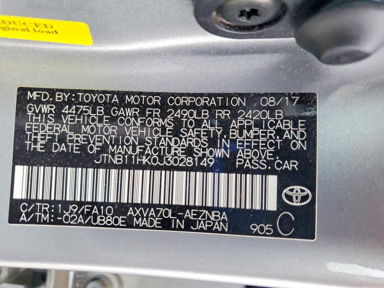 2018 TOYOTA CAMRY L photo 13