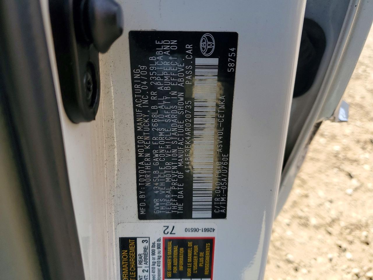 2010 TOYOTA CAMRY BASE photo 12