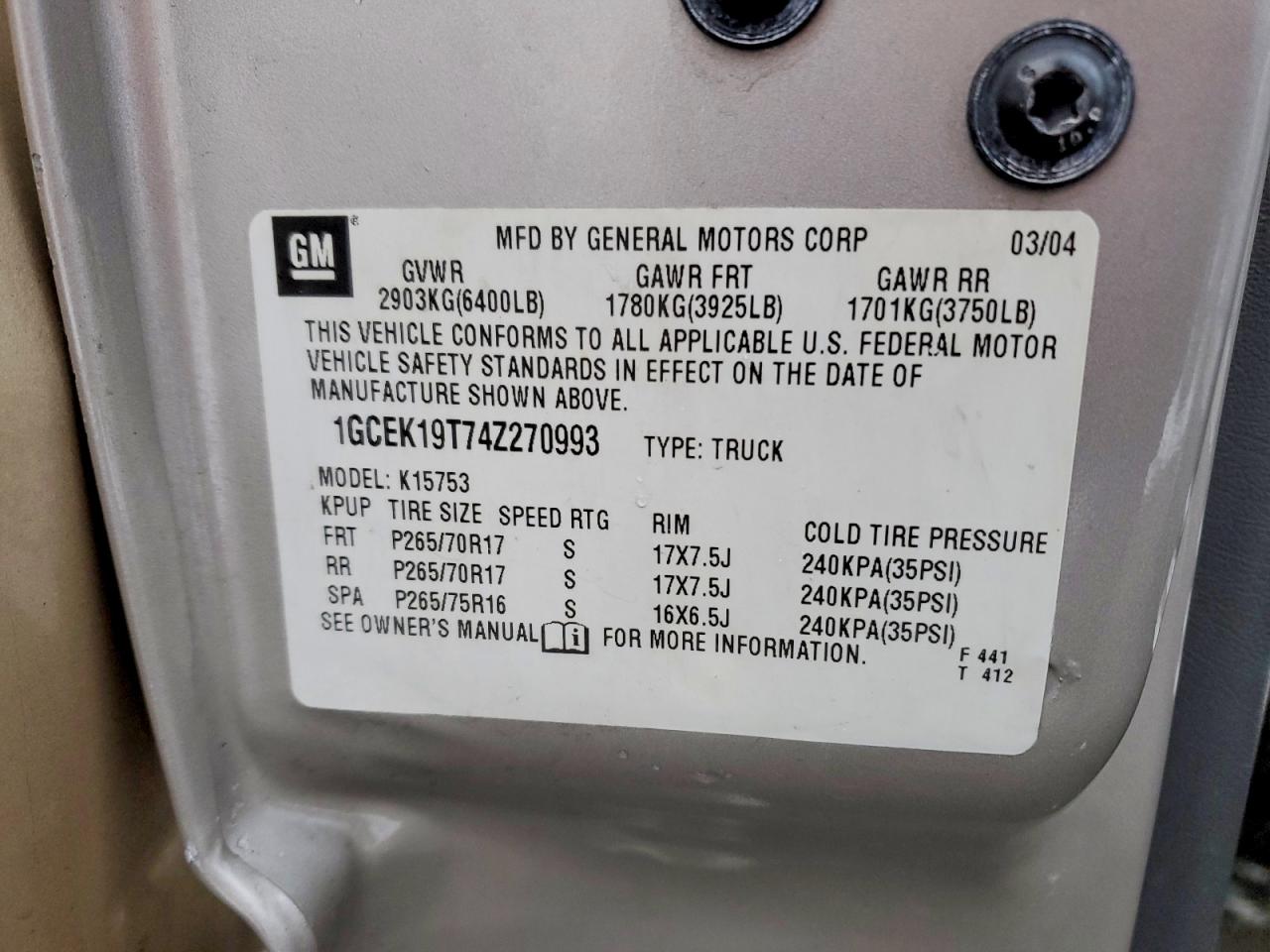2004 CHEVROLET SILVERADO K1500 photo 12