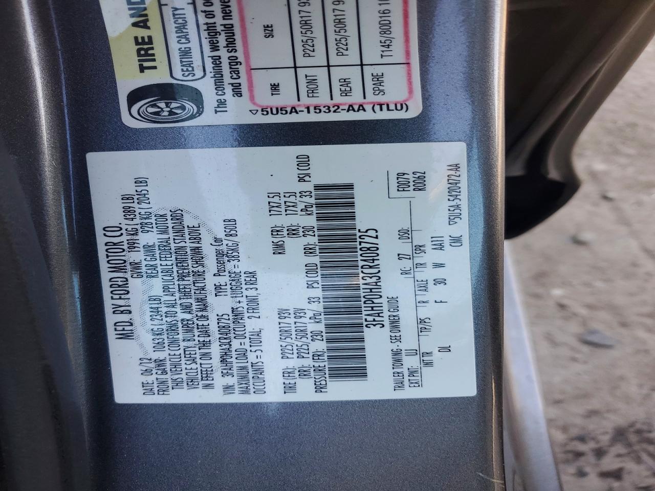 2012 FORD FUSION SE photo 12