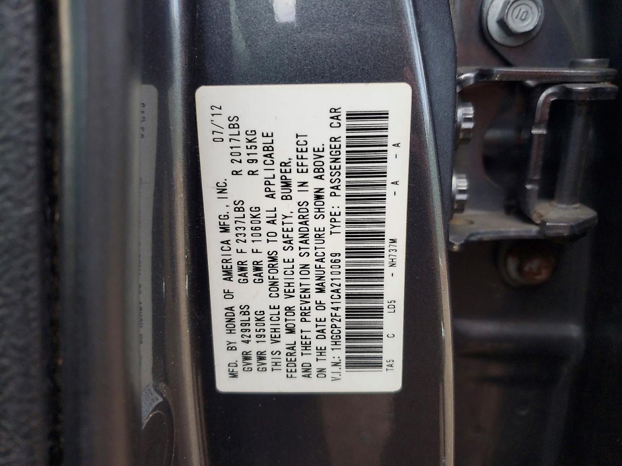 2012 HONDA ACCORD LXP photo 13