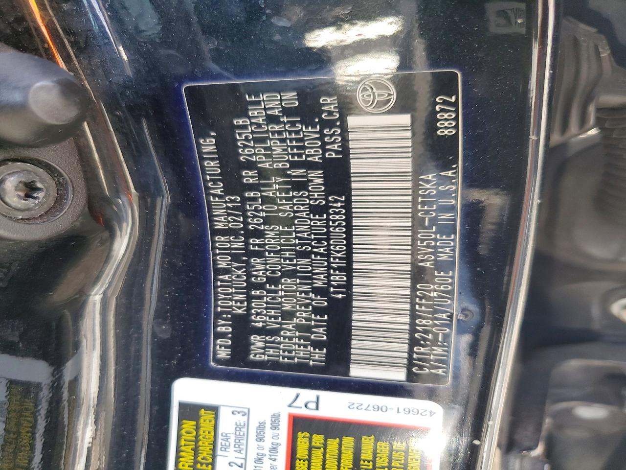 2013 TOYOTA CAMRY L photo 12