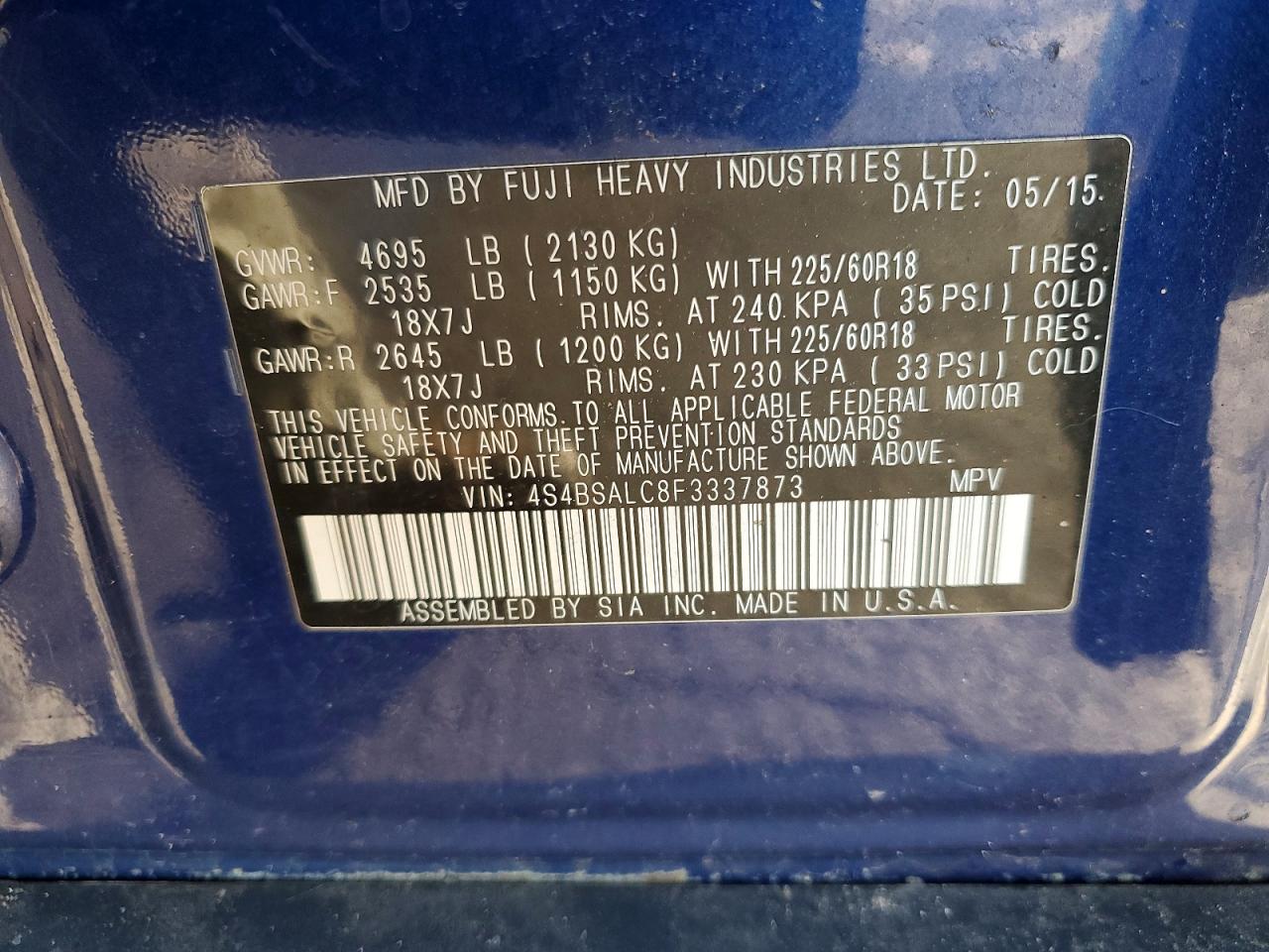 2015 SUBARU OUTBACK 2.5I LIMITED photo 12