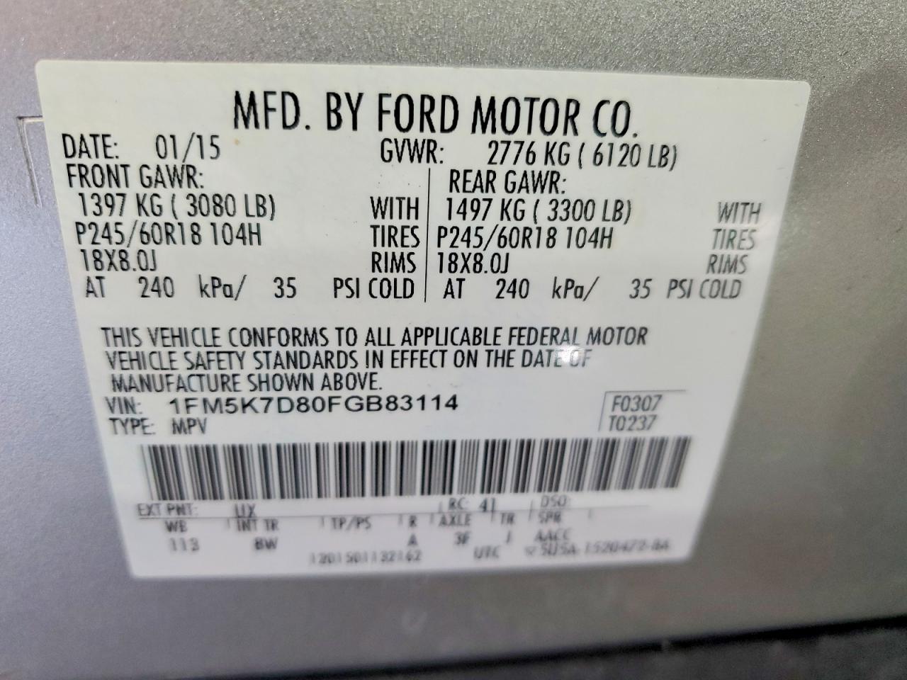 2015 FORD EXPLORER XLT photo 14