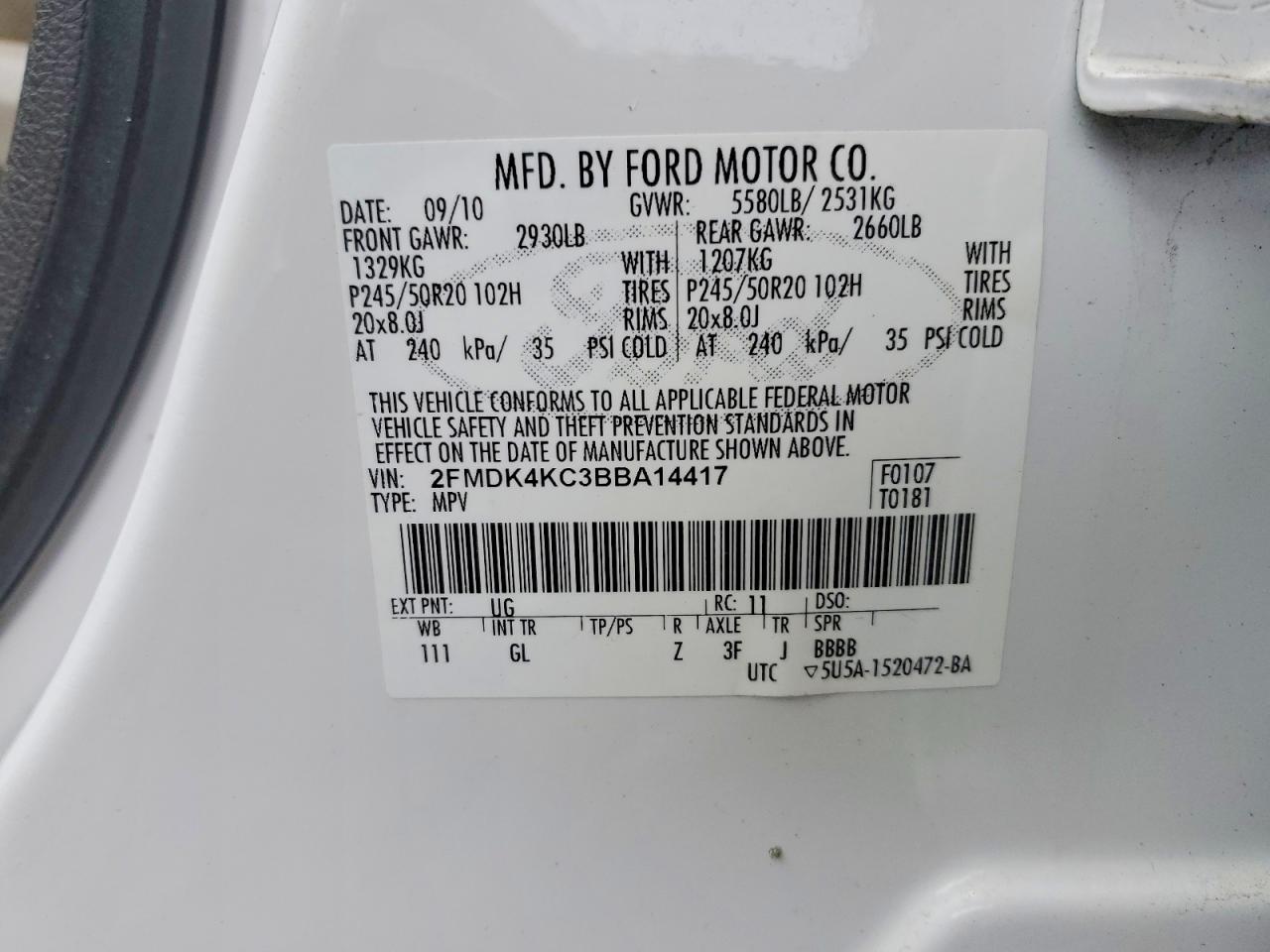 2011 FORD EDGE LIMITED photo 13