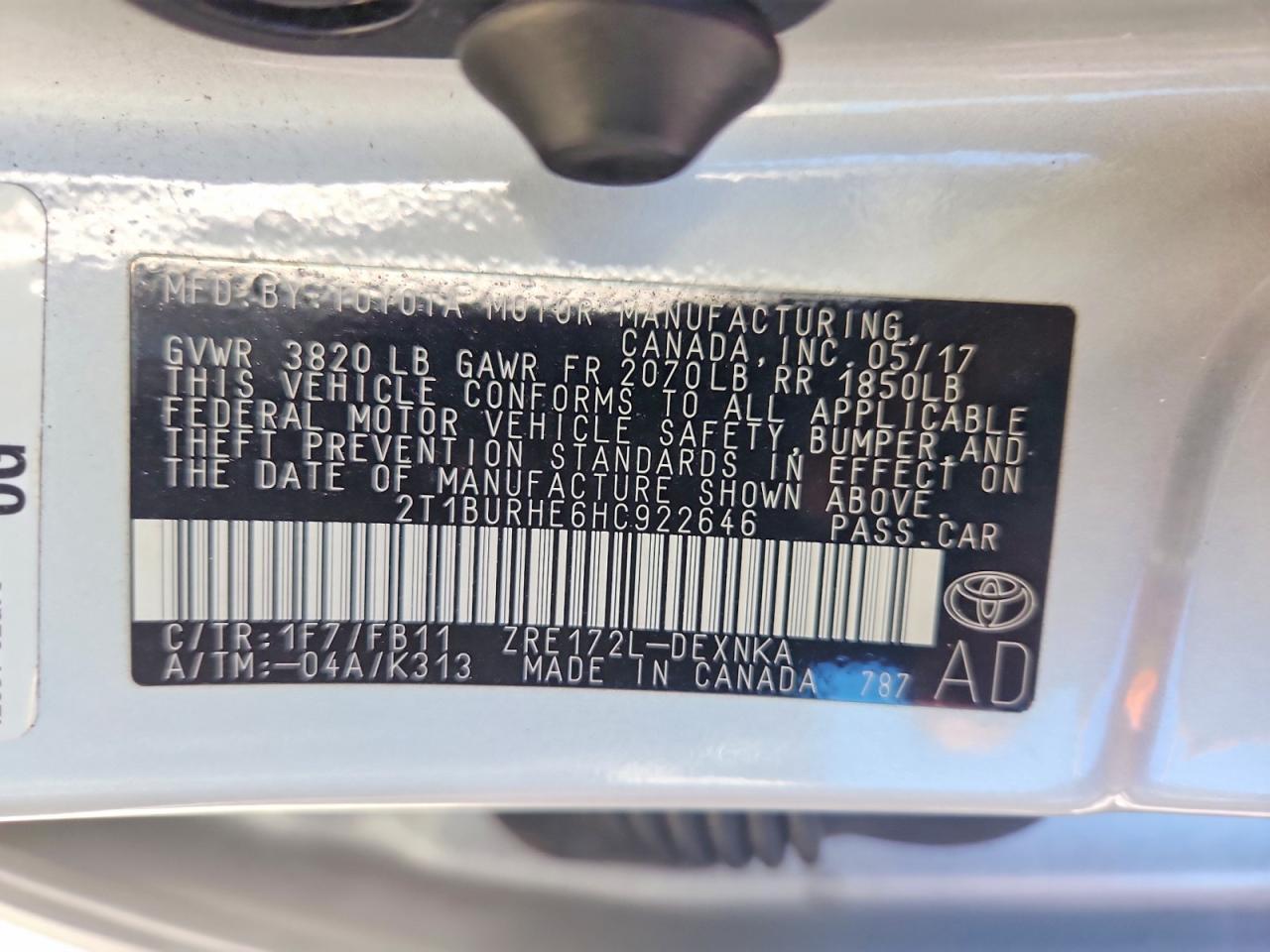 2017 TOYOTA COROLLA L photo 12