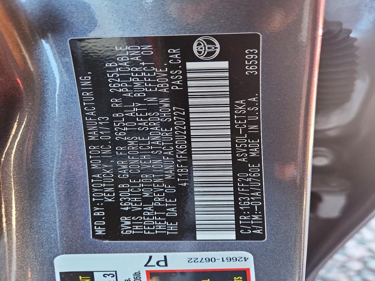 2013 TOYOTA CAMRY L photo 13