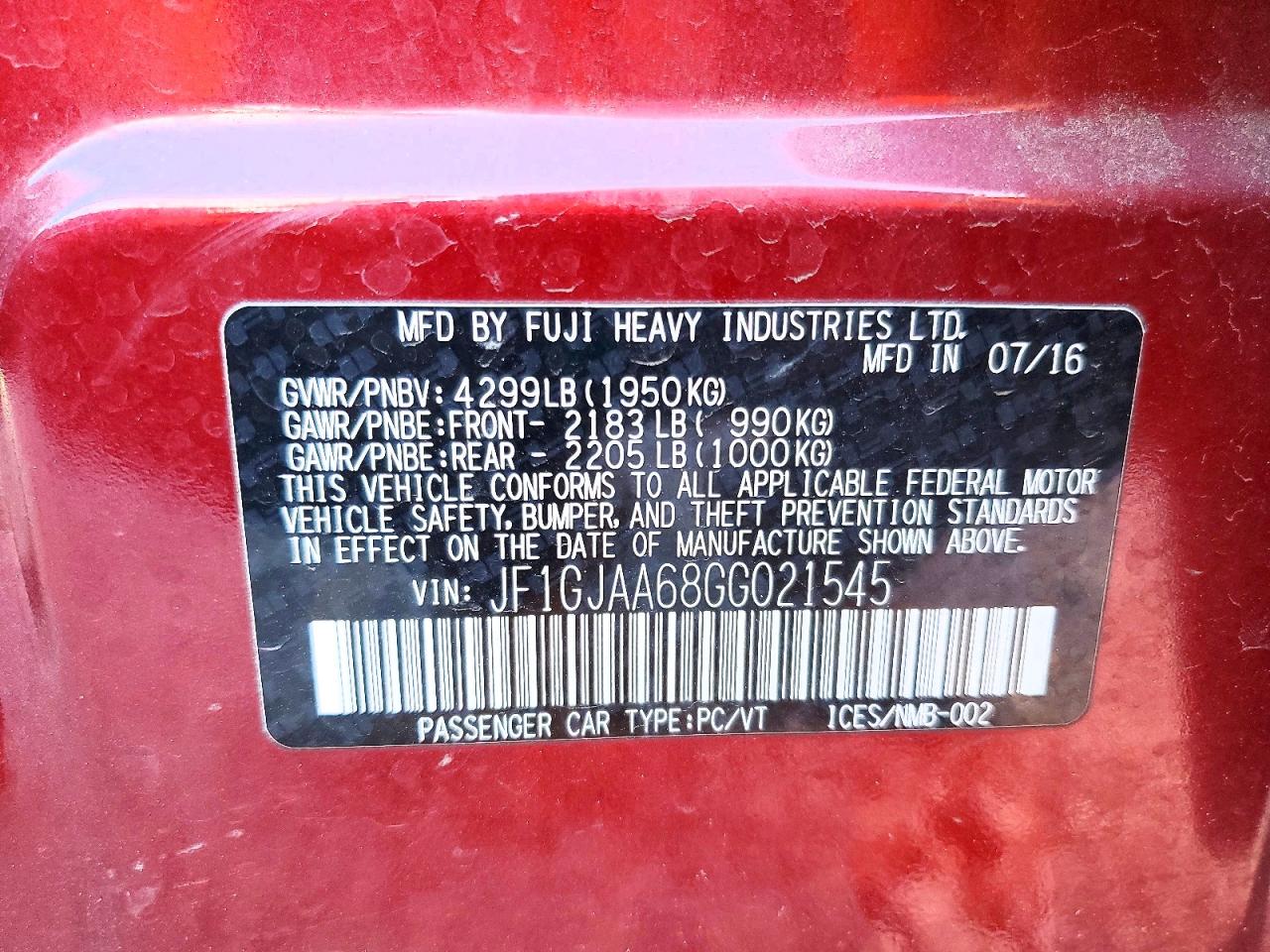 2016 SUBARU IMPREZA photo 12