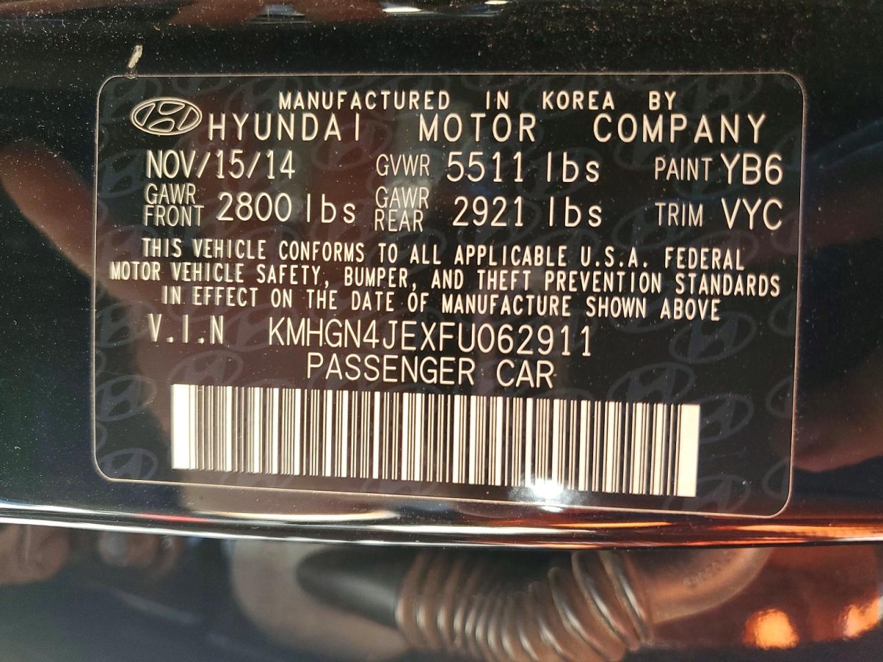 2015 HYUNDAI GENESIS 3.8L photo 23