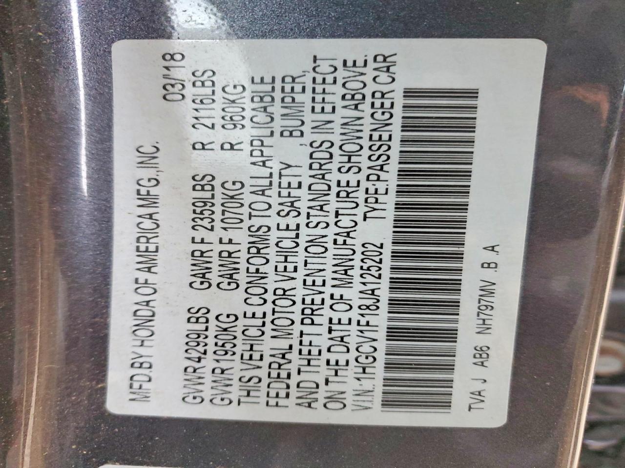 2018 HONDA ACCORD LX photo 12