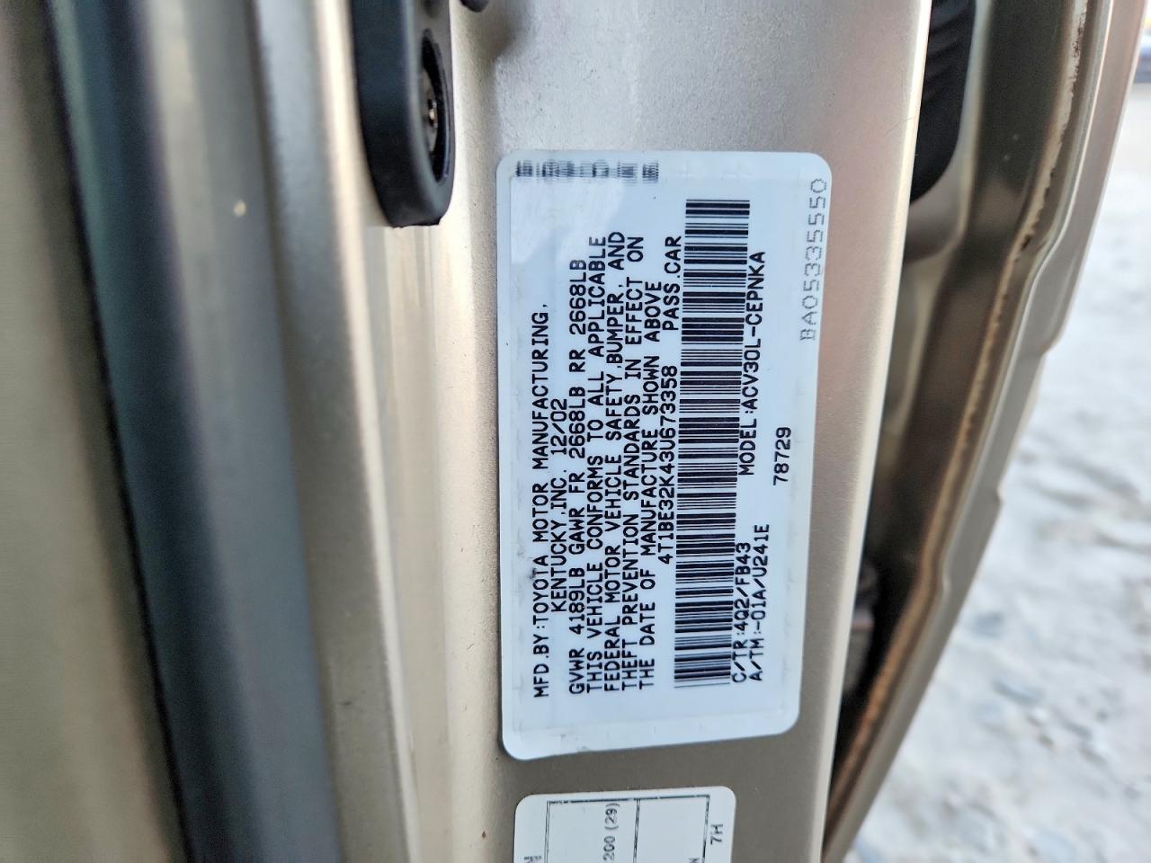 2003 TOYOTA CAMRY LE photo 12
