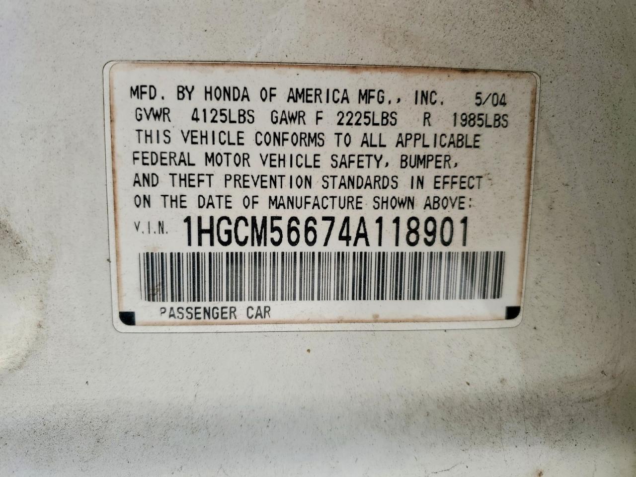 2004 HONDA ACCORD EX photo 23