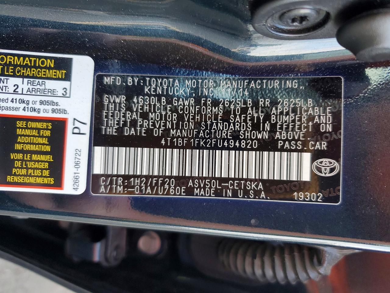 2015 TOYOTA CAMRY LE photo 12