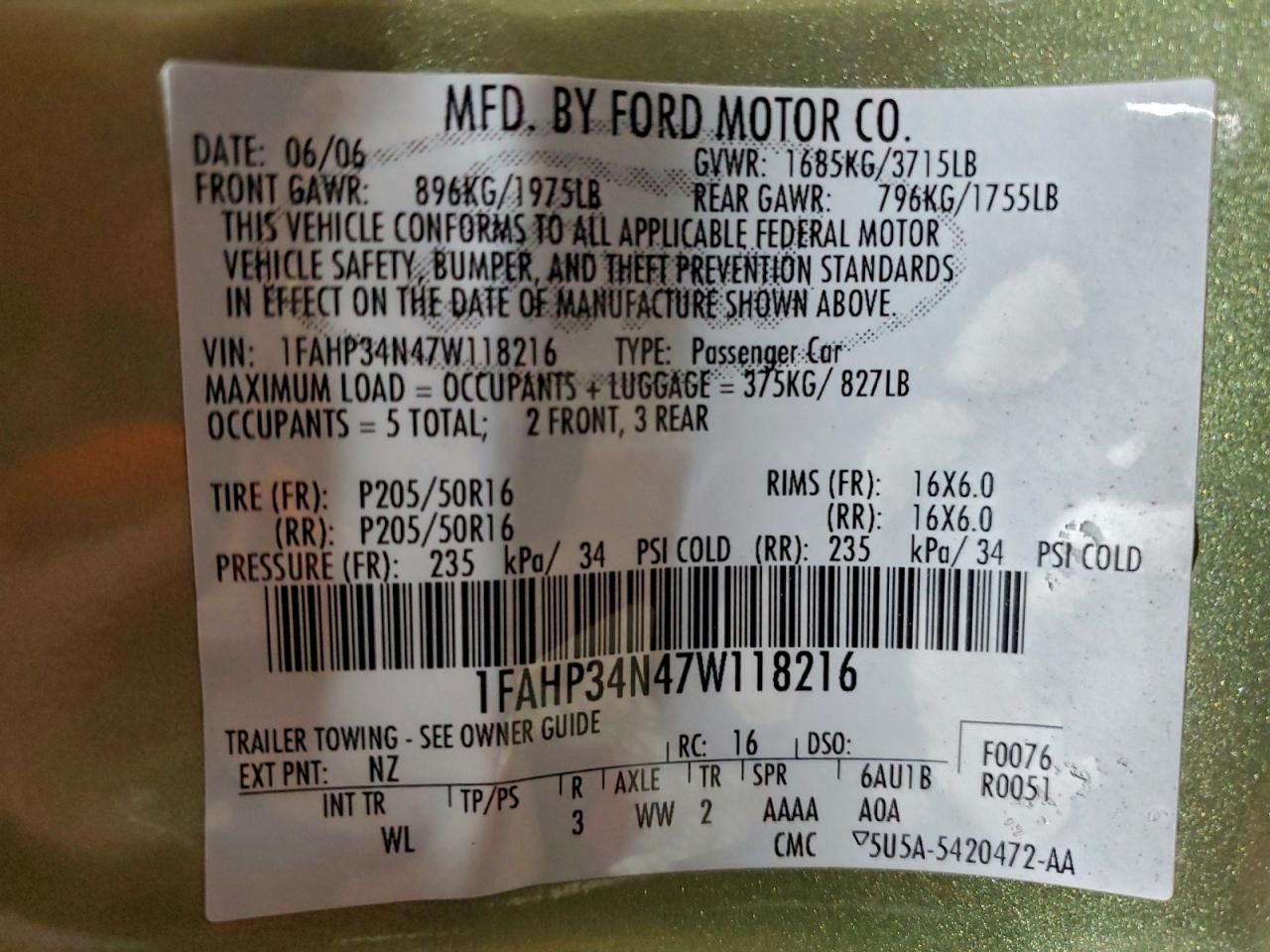 2007 FORD FOCUS ZX4 photo 12