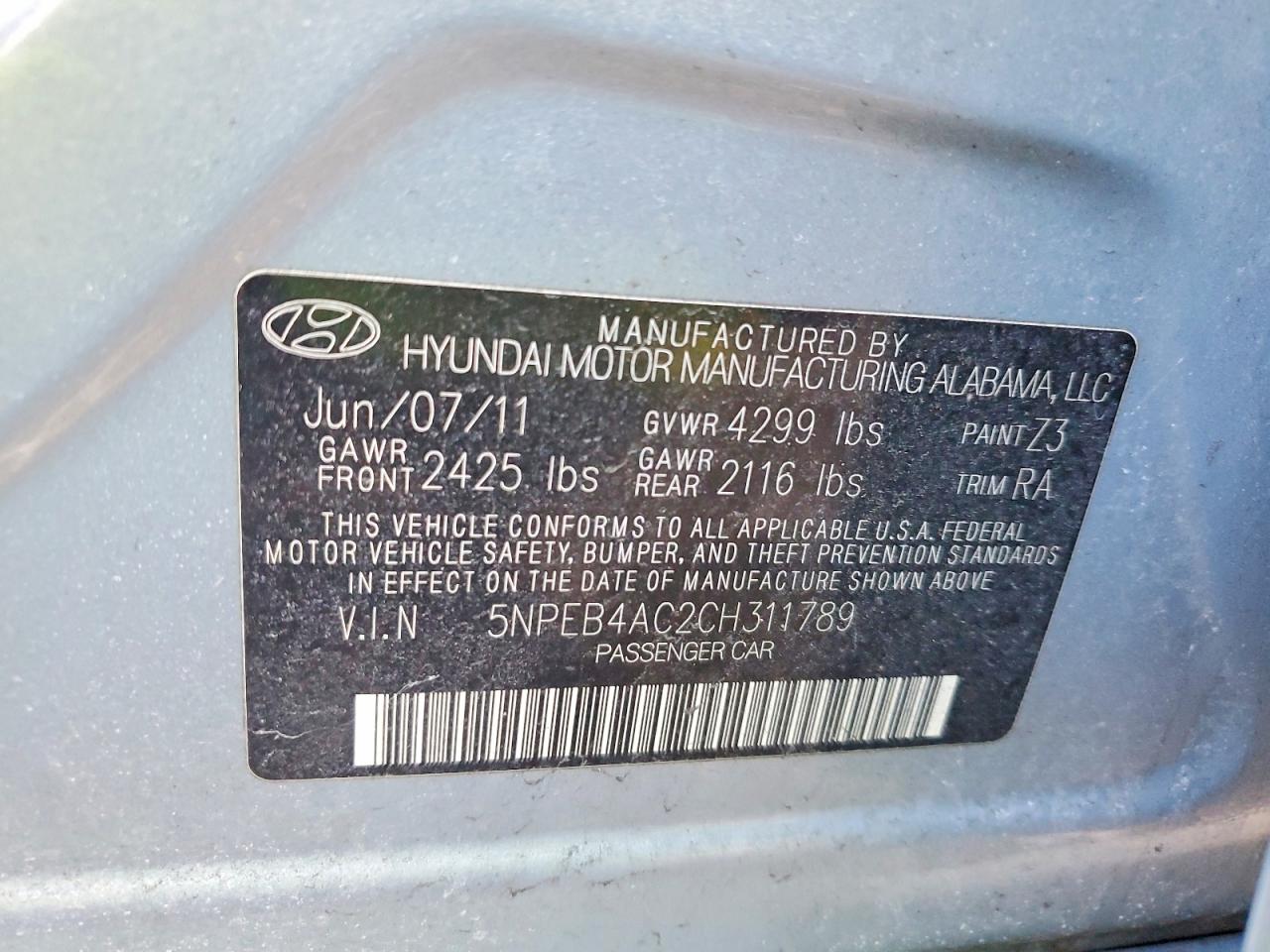 2012 HYUNDAI SONATA GLS photo 12