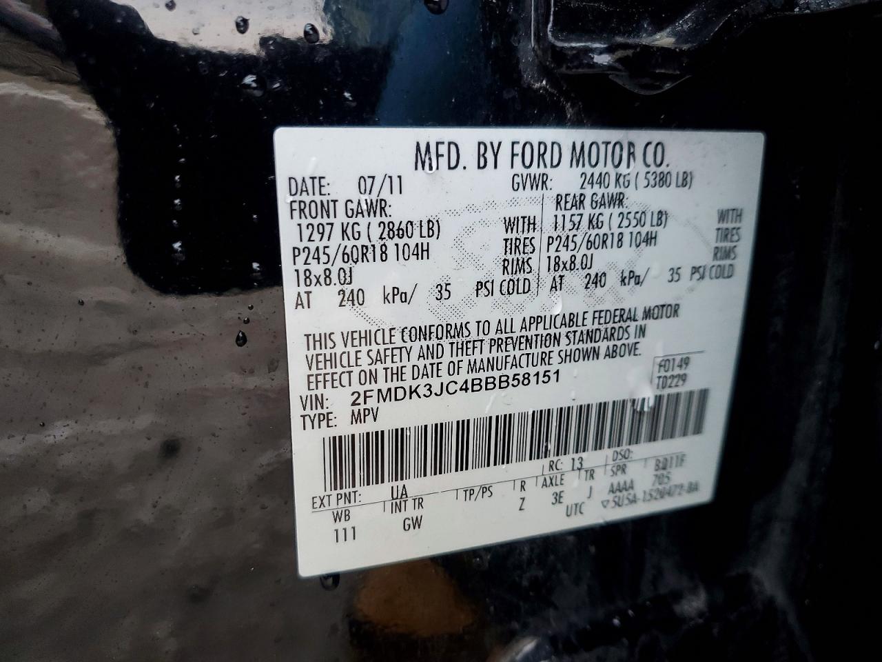 2011 FORD EDGE SEL photo 13