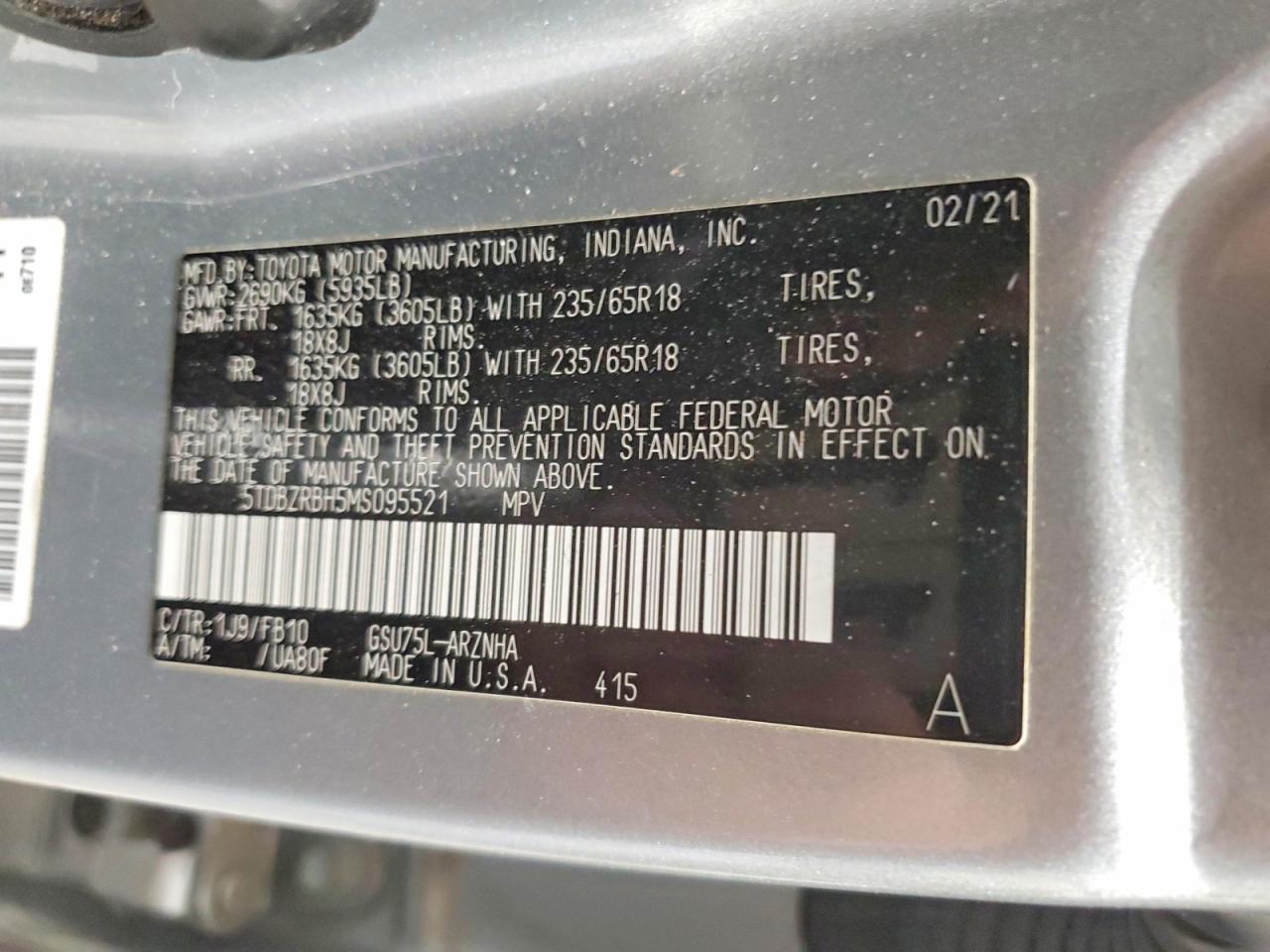 2021 TOYOTA HIGHLANDER L photo 13