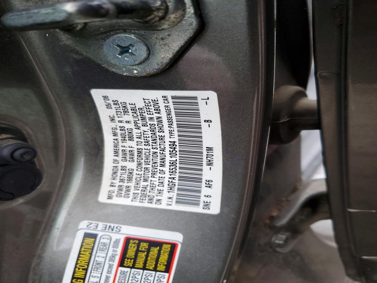 2006 HONDA CIVIC LX photo 25