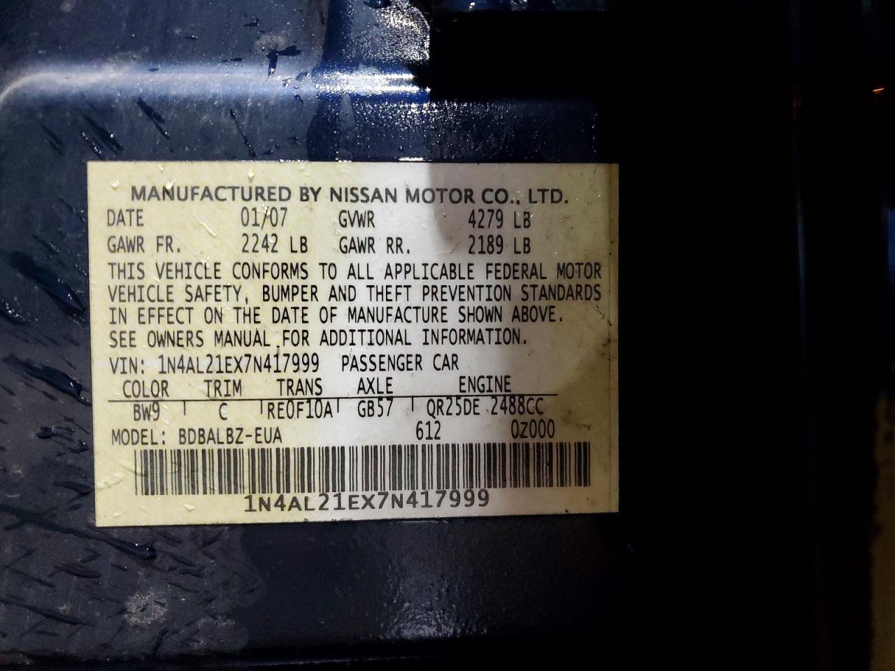 2007 NISSAN ALTIMA 2.5 photo 12